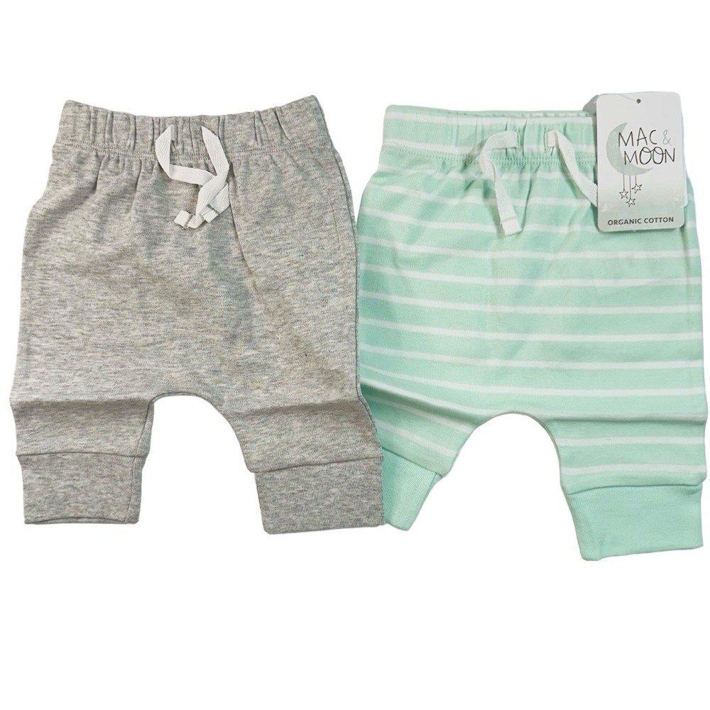 Mac & Moon Organic Cotton 2-Pack Pant in Gray and Green Stripes. Size 3M 🥰